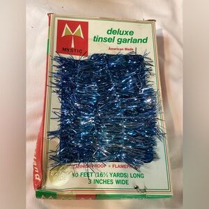 Mystic Shimmering Blue Tinsel Garland 50 Feet Long Vintage NIB